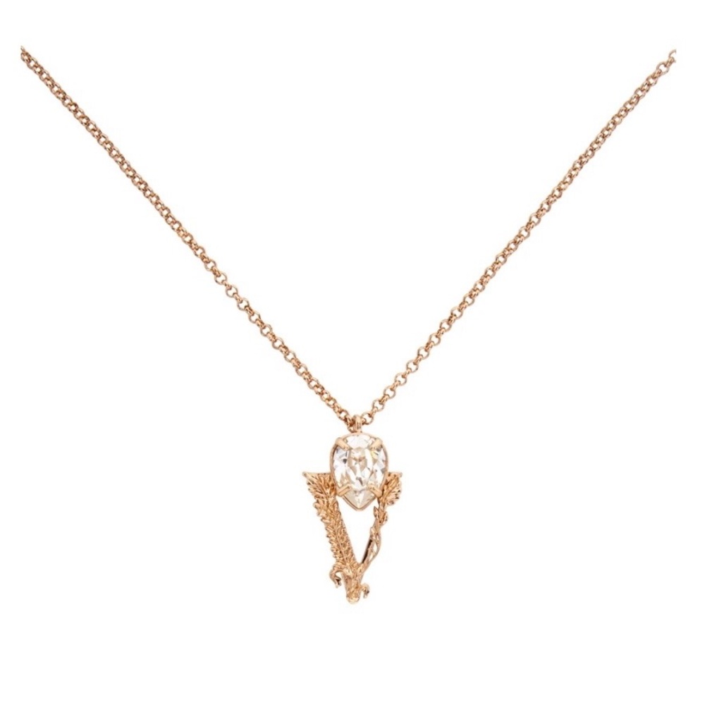 Versace V Vertus Gold-Tone Brass Necklace with Pear Shaped Crystal Charm